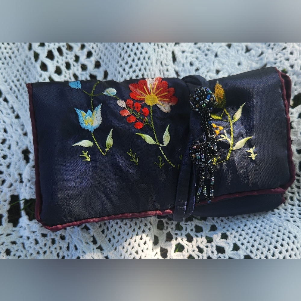 Floral D&G Satin Embroidered Jewellry Holder Envelope‎ Travel Beaded